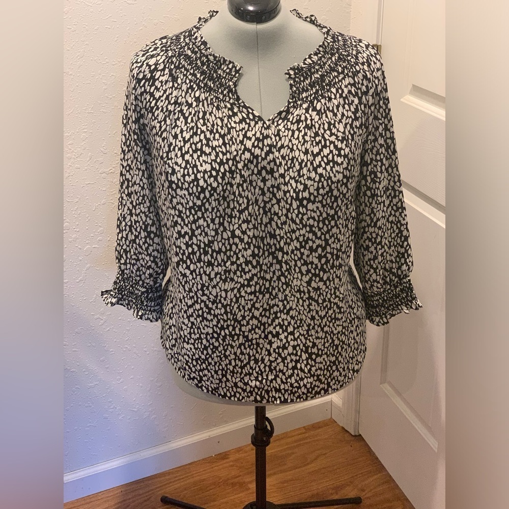 NWT Talbots Plus 3X Black White 3/4 Sleeve Blouse Top Polyester $99 MSRP
